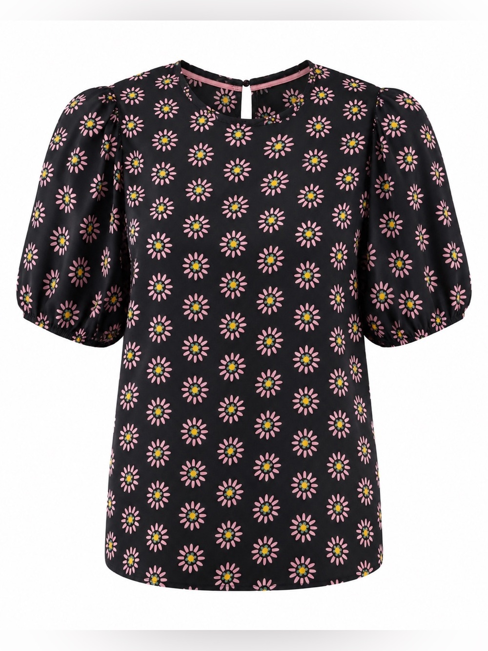 Boden black floral silk blend top, size 4